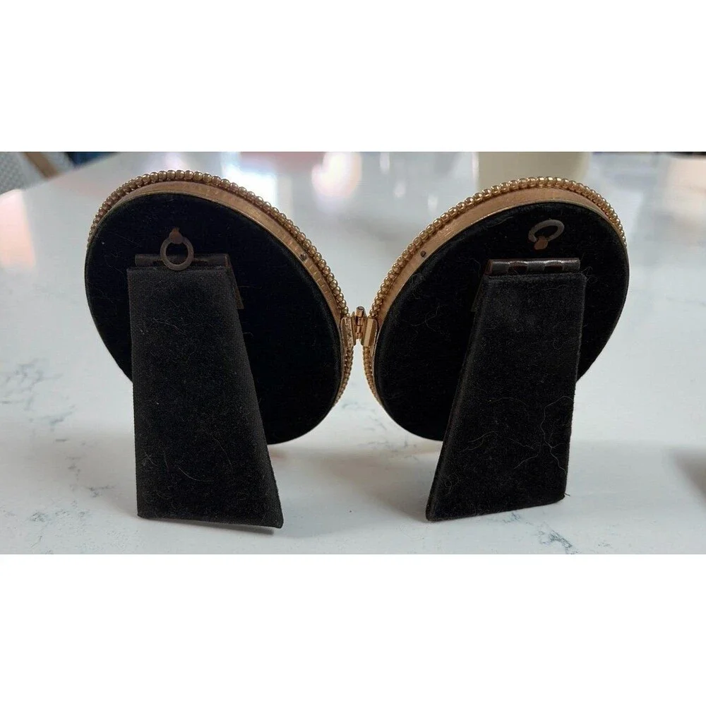Vintage Gold-Tone Hinged Double Oval Picture Frames with Black & White Portraits